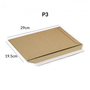 P3 - Pochette carton micro-cannelé brune à fermeture adhésive (10pcs)