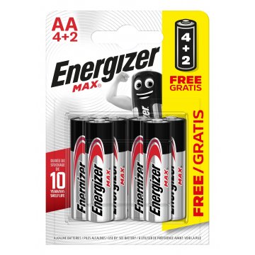 AA LR6 Alkaline Batteries 4 + 2 Free - Energizer Max