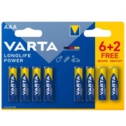 Alkaline Batteries AAA LR03 Longlife Power 6 + 2 Free - Varta