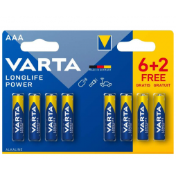 Piles Alcalines AAA LR03 Longlife Power 6 + 2 Offerts - Varta