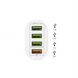 [Echantillon] Adaptateur Secteur/USB 4 port 3,1A 5V Fast Charge 3.0 - BK385 (Blanc)