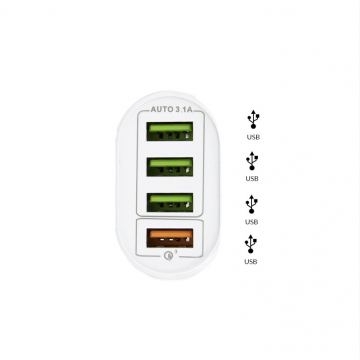 4-Port 3.1A 5V Fast Charge 3.0 Power to USB Adapter - BK385 (White)