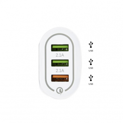 Adaptateur Secteur/USB 3 port 2,1A 5V Fast Charge 3.0 - BK373 (Blanc)
