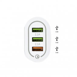 Adaptateur Secteur/USB 3 port 2,1A 5V Fast Charge 3.0 - BK373