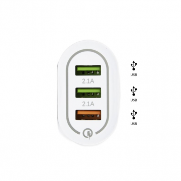 Adaptateur Secteur/USB 3 port 2,1A 5V Fast Charge 3.0 - BK373 (Blanc)