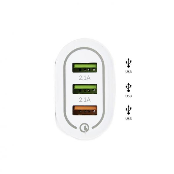 Adaptateur Secteur/USB 3 port 2,1A 5V Fast Charge 3.0 - BK373
