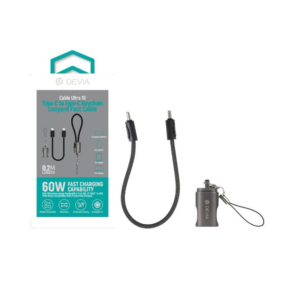Câble de Charge Porte Clés à Lanière USB-C Vers USB-C Ultra 10 (1pcs) - DEVIA