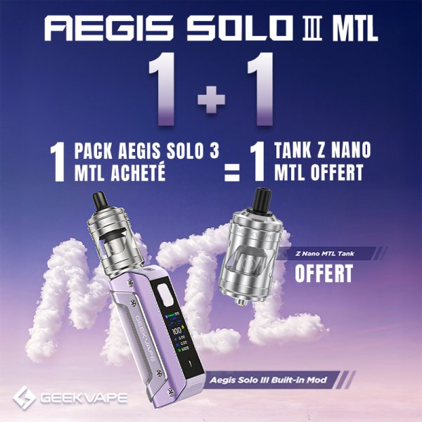 [Offre] 1 Pack Aegis Solo 3 MTL acheté, 1 Tank Z Nano MTL Offert - Geekvape