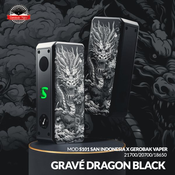 Mod S101 21700/20700/18650 Gravé Dragon Black - San Indonesia X Gerobak Vaper
