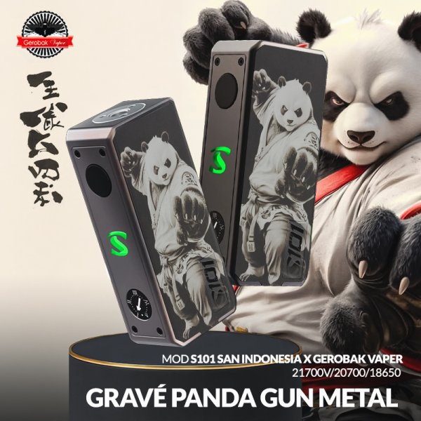 Box S101 21700/20700/18650 Engraved Panda Gun Metal - San Indonesia X Gerobak Vaper