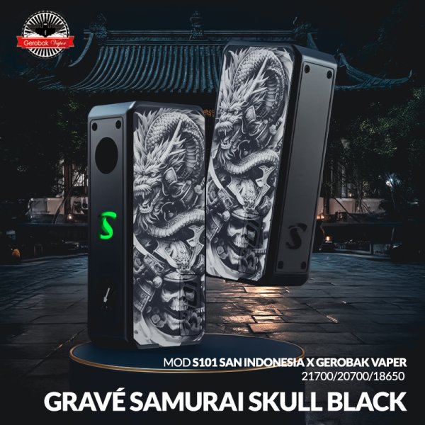 Box S101 21700/20700/18650 Engraved Samurai Skull Black - San Indonesia X Gerobak Vaper