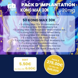 Pack d'Implantation Kong Max 30K 1100mAh 20ml / 2% (50pcs) - Gobar
