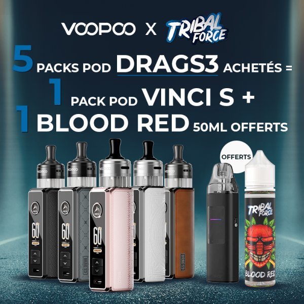 [Offre] 5 Packs Pod Drag S3 PnP X Achetés, 1 Pack Pod Vinci S + 1 Blood Red 0mg 50ml Offerts - Voopoo