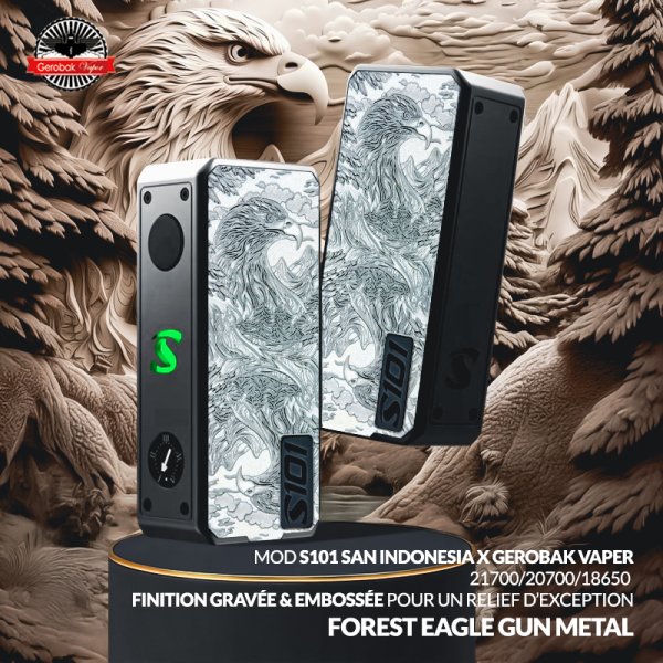 Mod S101 21700/20700/18650 Gravé Forest Eagle Gun Metal - San Indonesia X Gerobak Vaper