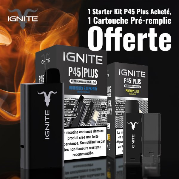 [Offre] 1 Starter Kit P45 Plus Blueberry Raspberry Acheté, 1 Cartouche Pré-remplie Pineapple Ice Offerte - Ignite