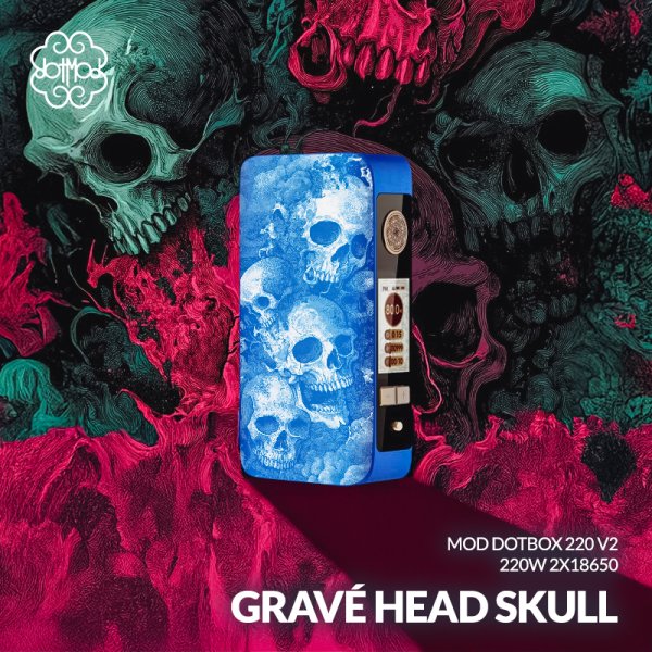 Mod dotBox 220 V2 220W 2x18650 Gravé Head Skull - Dotmod