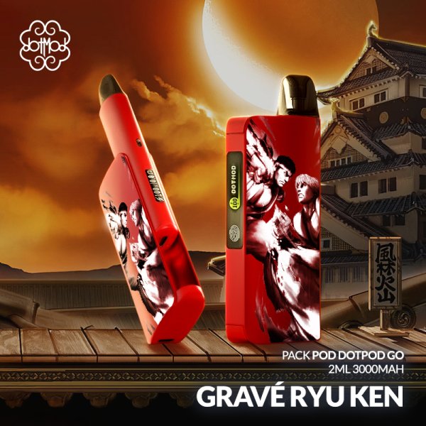 Kit Pod dotPod Go 2ml 3000mAh Red Engraved Ryu Ken - Dotmod