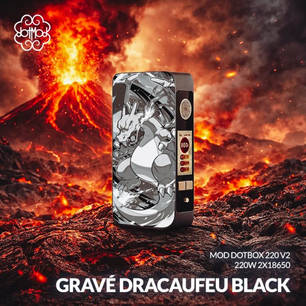 Mod dotBox V2 220W 2x18650 Gunmetal Engraved Dracaufeu - Dotmod