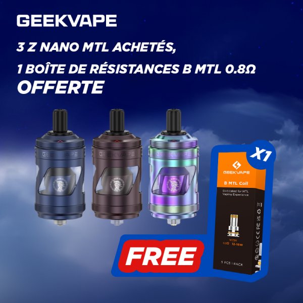 Buy 3 Z Nano MTL, get 1 box of B MTL 0.8 ohm coils free - Geekvape [Offer]
