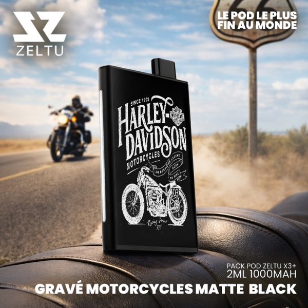 Kit Pod Zeltu X3+ 2ml 1000mAh Matte Black Engraved Motorcycles - Zeltu