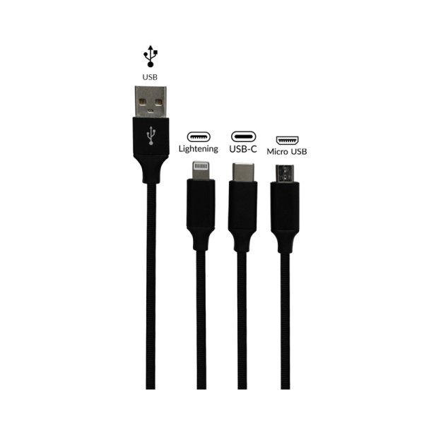 Câble universel renforcé noir 4 en 1 de 1m (1pc) - WYN Access
