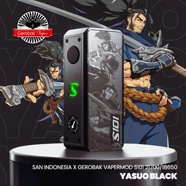 Mod S101 21700/20700/18650 Gravé Yasuo Black - San Indonesia X Gerobak Vaper