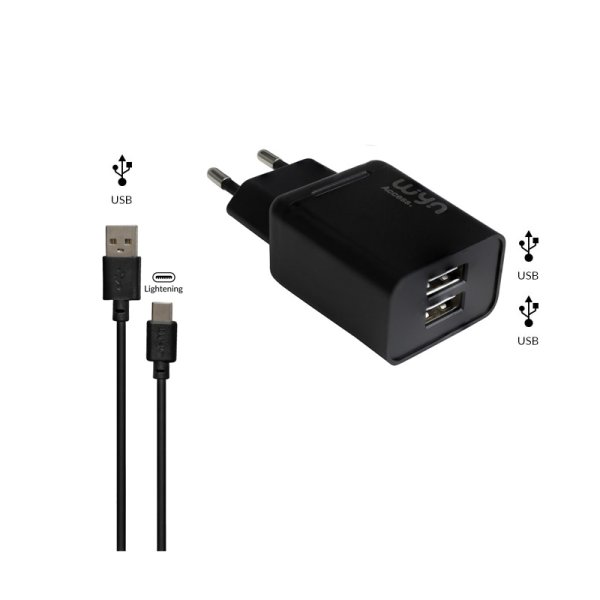 Dual USB Wall Adapter with USB-A to USB-C Cable - WYN Access