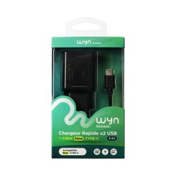 Adaptateur Secteur double USB avec câble USB-A vers USB-C - WYN Access