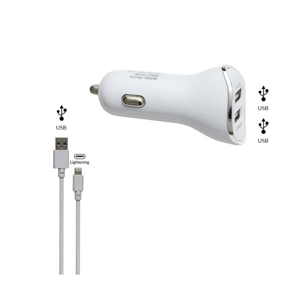 Chargeur voiture rapide double USB avec câble lightning - WYN Access