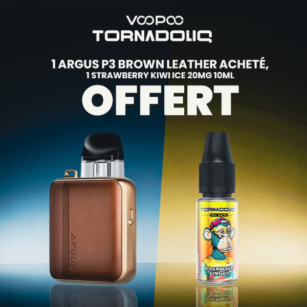 1 Pack pod Argus P3 Brown Leather acheté, 1 Strawberry Kiwi Ice 20mg 10ml offert  - Voopoo [Offre]