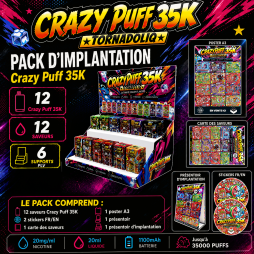 Implantation Pack Crazy Puff 35K 1100mAh 20ml / 2% 12pcs - Tornadoliq