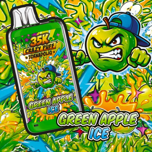 [Sample] Crazy Puff 35K (Green Apple Ice) 1100mAh 20ml / 2% - Tornadoliq