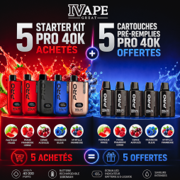 5 Starter Kit Pro 40K Achetés, 5 Cartouches Pré-remplies Pro 40K Offertes - IVapeGreat [Offre]