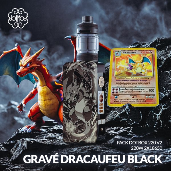 Pack dotBox 220 V2 220W 2x18650 Gravé Dracaufeu - Dotmod