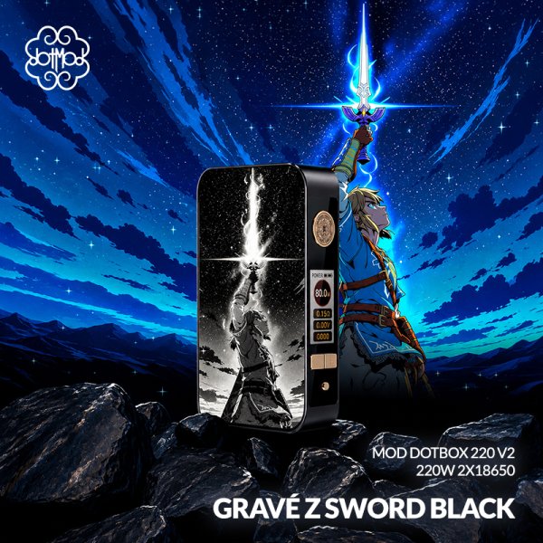 Mod dotBox 220 V2 220W 2x18650 Gravé Z Sword Black - Dotmod