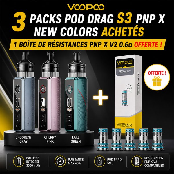 3 Packs Pod Drag S3 PnP X New Colors Achetés, 1 Boîte de Résistances PnP X V2 0.6ohm Offerte - Voopoo