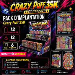 Pack d'Implantation Crazy Puff 35K (12pcs) 1100mAh 20ml / 2% - Tornadoliq