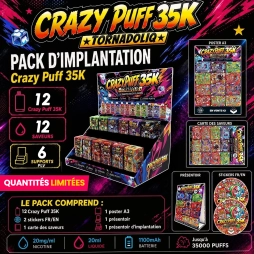 Pack d'Implantation Crazy Puff 35K (12pcs) 1100mAh 20ml / 2% - Tornadoliq