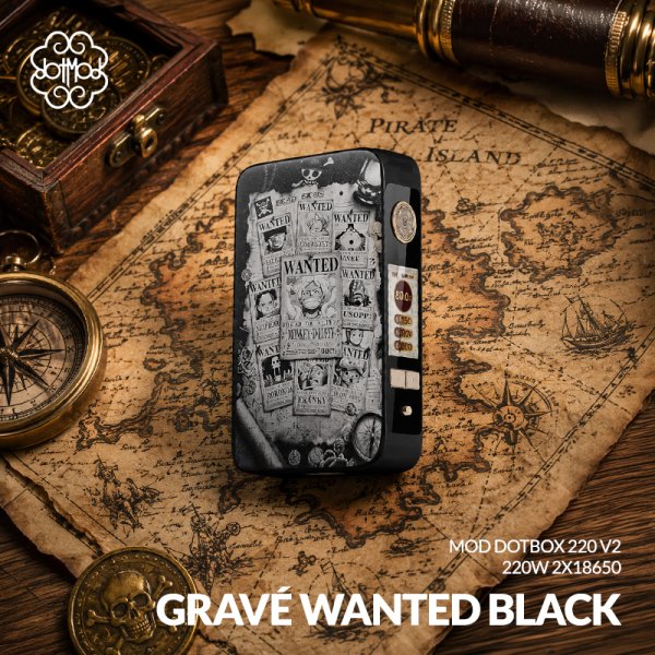 Mod dotBox V2 220W 2x18650 Black Engraved Wanted - Dotmod