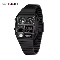 [FID] Montre rétro analogique et numérique à triple fuseau horaire