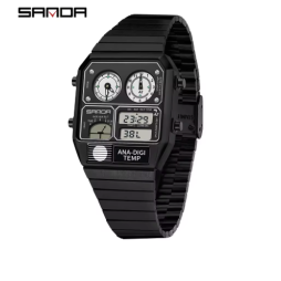 [FID] Montre rétro analogique et numérique à triple fuseau horaire