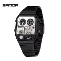 [FID] Montre rétro analogique et numérique à triple fuseau horaire