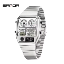 [FID] Montre rétro analogique et numérique à triple fuseau horaire