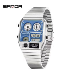 [FID] Montre rétro analogique et numérique à triple fuseau horaire