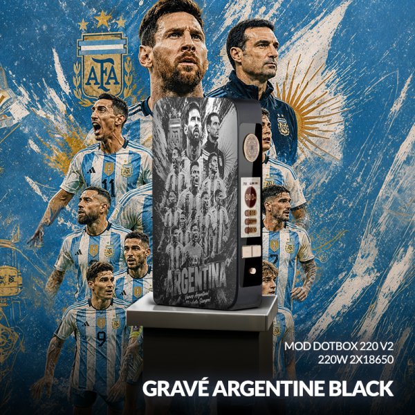 Mod dotBox 220 V2 220W 2x18650 Gravé Argentine Black - Dotmod