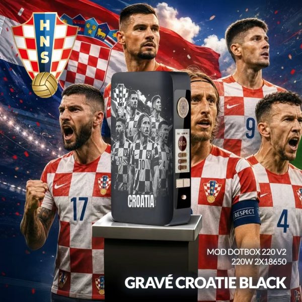 Mod dotBox V2 220W 2x18650 Black Engraved Croatie - Dotmod