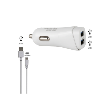 Chargeur voiture rapide double USB avec câble lightning - WYN Access