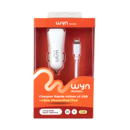 Chargeur voiture rapide double USB avec câble lightning - WYN Access