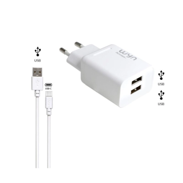 Adaptateur Secteur double USB avec câble USB-A vers USB-C - WYN Access