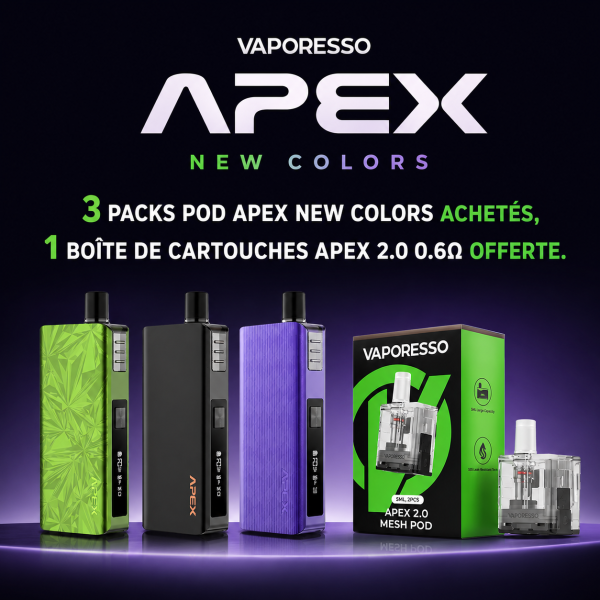 3 Kits Pod Apex New Colors Purchased, 1 Box of Apex 2.0 0.6Ω Cartridges Free - Vaporesso [Offer]